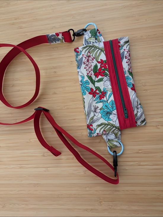 Handmade Accessories - Floral Crossbody Phone Pouch with Red Strap